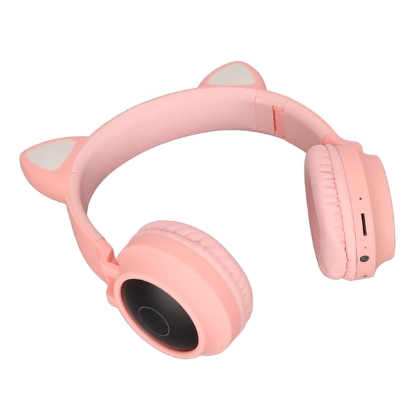 Gaming-hovedtelefoner med katteører, dyb bas, LED-lys, foldbare, søde katteøre-headset med bløde ørepuder, pink