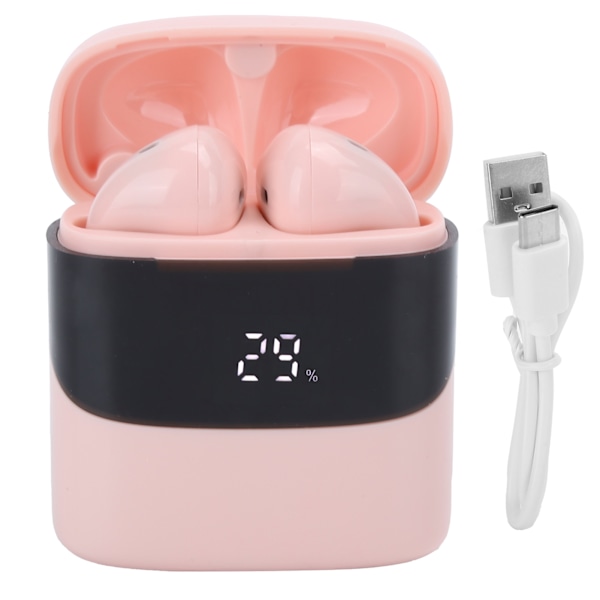 T12 Trådlösa Bluetooth 5.0 Hörlurar TWS Digital Display Hörlurar med Laddningsfodral Rosa