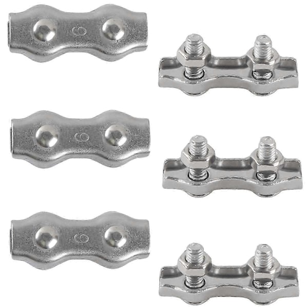 M6 Duplex Kabelbinder Clips 304 Rustfrit Stål Duplex Klemmer til Wire Reb Kabelophæng Solsejl Terrasse Fastgjort 6 stk._SZXM