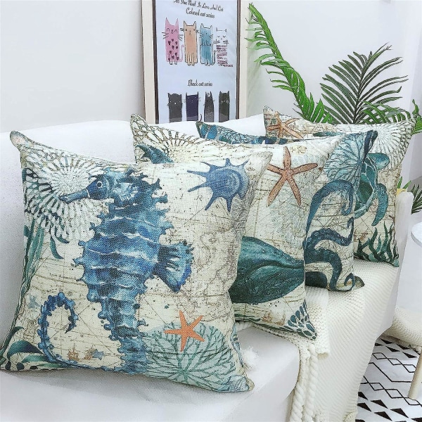 Supermyk bomull og lin 45x45 putetrekk for sofa, soverom, stue - 4 deler hjemmedekorasjon