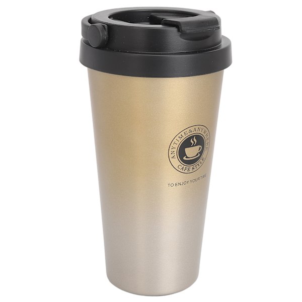 Isolerad kaffemugg med lock reseterbar rostfritt stål kaffekopp bärbar isolerad bil kaffekopp gradient gul 500ml