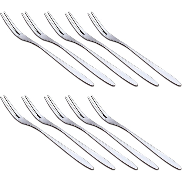 10 Stycken Rostfria Fruktgafflar Cocktailgafflar Två Uddar Dessert Tårtgafflar Musselgafflar Provsmakningsgafflar 13 cm för Frukt BBQ Fest Samling Sup