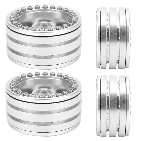 4 stk 1,9-tommers beadlock-hjulfelg i aluminiumslegering passer for SCX10 90046 TRX4 D90 1/10 RC CarSilver White