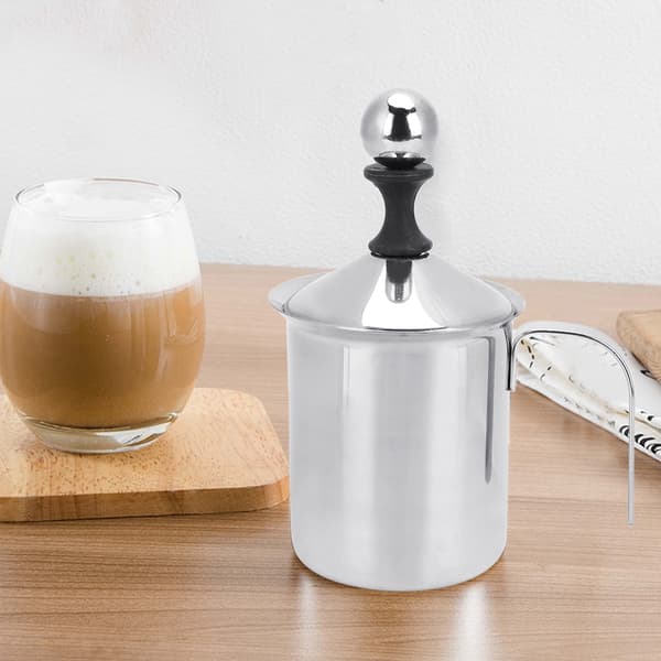 400 ml melkeskummer i rustfritt stål med dobbelt nett for kaffe og latte