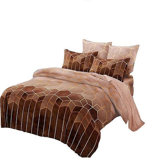 Kamel Färg Sängkläder Set 200x230 Taupe Brun Vuxen 2 Personers Påslakanset Modern 3D Geometrisk Sängkläder Set med Dragkedja och 2X 50x75cm Örngott