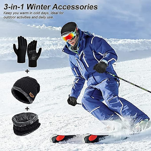 Vinterlue Skjerf Sett Hansker - Unisex Pakker Lue Votter Berøringsskjerm Strikket Fleece Vinter Varm Anti Kald Ski Kroppsbygging Sykling Motorsykkel Mtb Utendørs