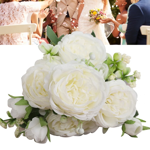 3 buketter 5 hoveder kunstige persiske roser bryllup håndbundet rose blomsterbuket stue hjem dekoration hvid