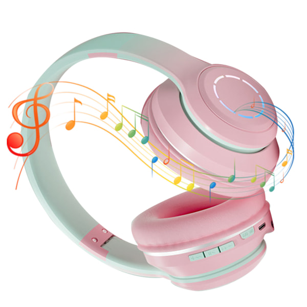 Trådløst Gaming Headset Gradient BT5.2 Forbindelse Bløde Ørepuder Farverige Lys Gaming Headset til Stationær Bærbar Pink