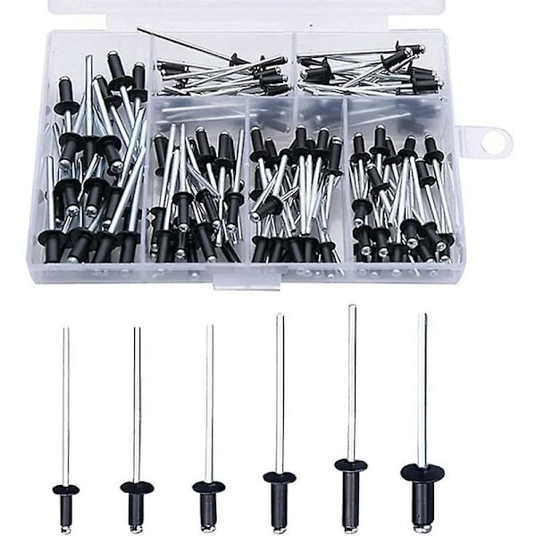Black Rivet 200 Stk Blindnagler med Boks Aluminium Nagler Popnagler Sortiment Åpne Runde Nagler Aluminium Blindnagler Kuppelhode