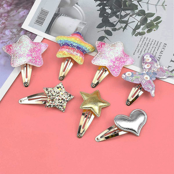 Glitter metall hårspenner for jenter - 16 deler, stjerne/krone/hjerte/sommerfuglformet - Kawaii tilbehør