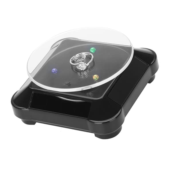 Solar Showcase 360 Roterende Drejeskive Ur Telefon Smykker Display Stand LED Lys (Sort)