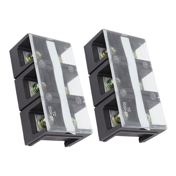 2stk Wire Barrier Block Terminal Strip 600V 100A TC Fast Jern Dual Rader Terminal Strip med deksel Svart 3 Posisjoner (1003)