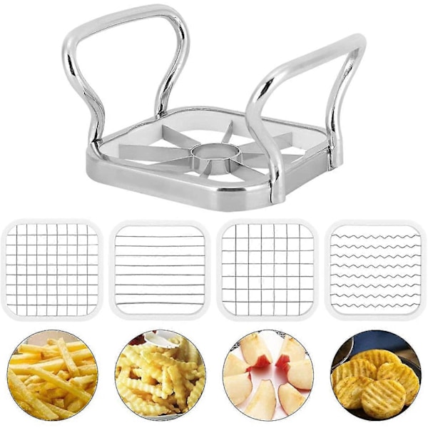 Frityrkutter i rustfritt stål, 5 i 1 potetkutter i rustfritt stål, fruktkutter, chipper, hakker, frityrverktøy, kjøkkenutstyr, potetkutter