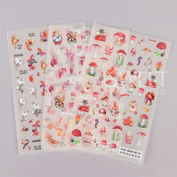 2 st/set Höst Nagelstickers Lönnlöv Anka Mandel Pumpa Manikyr Dekoration NO-48NO-50