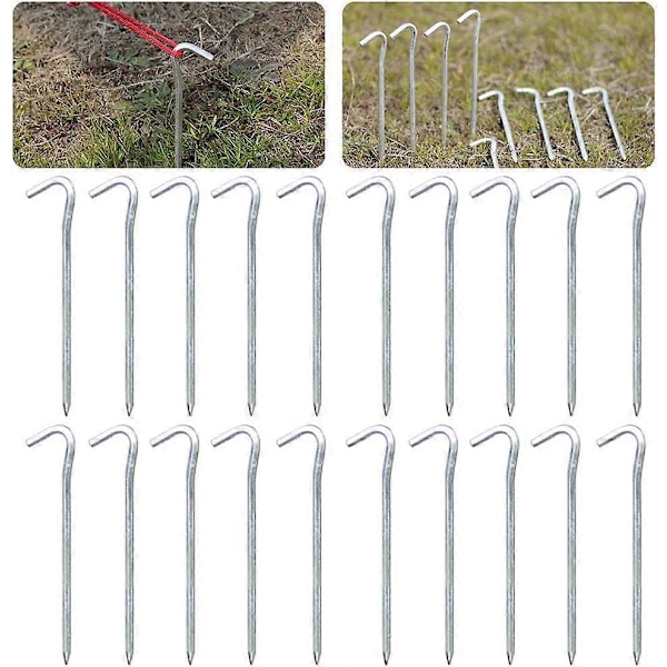 20 stk. teltpløkker, 18 cm metal teltpløkker kroge kraftige telt søm stål campingtelt til hårdt underlag camping