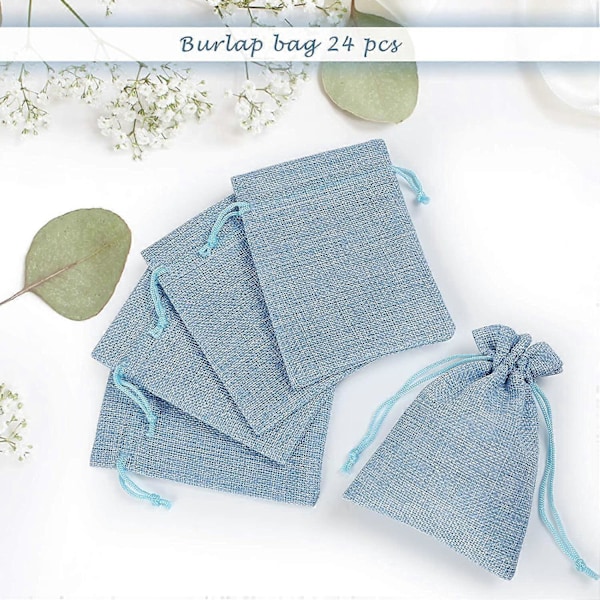 24 Stycken Presentpåse Smyckes Pärlor Jute Påsar Linne Doftpåsar Adventskalender Jul Bröllopsdekor Blå