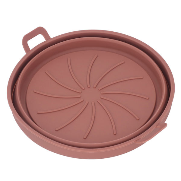 Vikbar fritös silikonfoder livsmedelskvalitet hög temperaturbeständig rund fritös silikonkruka brun diameter 21CM
