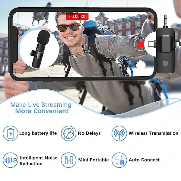 3-i-1 Trådlös Lavalier Mikrofon kompatibel med Mobiltelefon Kamera Dator Radio Brusreducering Mini Mic-B13