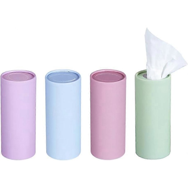 Auton nenäliinapidike kasvojen puhdistusliinoilla, 4 kpl auton nenäliinasylinteri, 16 x 7 cm pyöreä nenäliinapidike, auton nenäliinalaatikko liinoilla (pinkki)