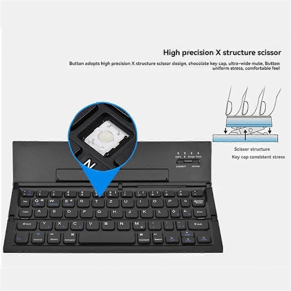 Kokoontaitettava Bluetooth-näppäimistö, kannettava matkakokoontaitettava näppäimistö