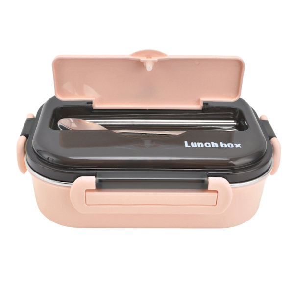 1L Bento Box 304 Rustfrit Stål Rum Indelinger Lækagesikker Bærbar Termisk Madkasse med Spisepinde Ske til PicnicPink