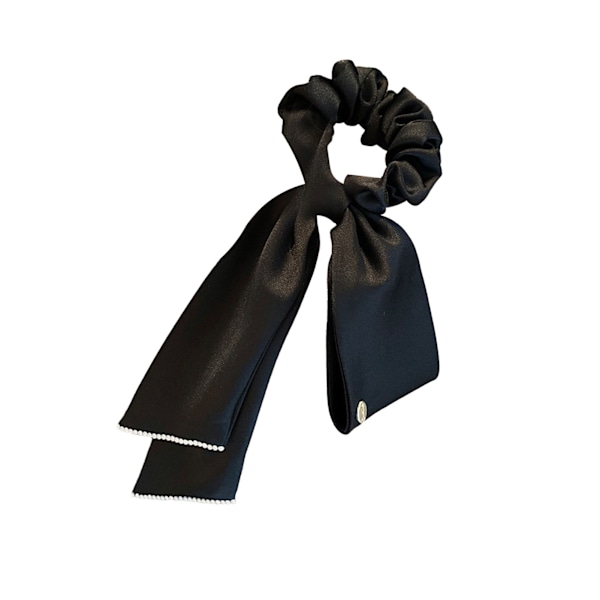Bånd Satin Sløyfe Hår Scrunchies Elastisk Sikker Hold Elegant Satin Hestehale Holder for Jenter Kvinner Svart