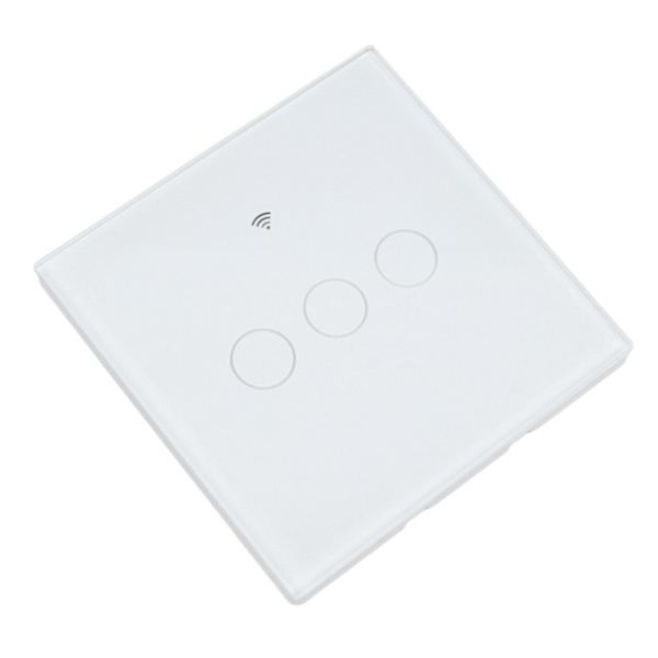Smart WIFI-afbryder 3-vejs 86-type vægkontakt med hærdet glaspanel EU-stik 100 til 240V hvid