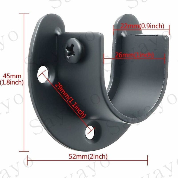 Matsort rustfrit stål U-formet gardinstangsbeslag - 28mm - 2 stk