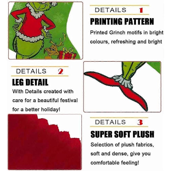 Grinchen Julstrumpor Set om 4 Grinchen Monster Julklappspåse Rolig Jul Hängande vid Spisen för Barn Julgransprydnad
