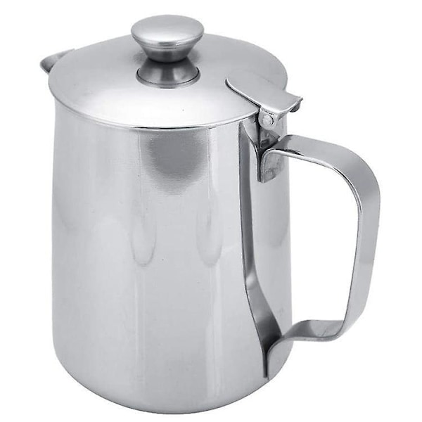 Melkekanne i rustfritt stål med lokk - 350 ml kapasitet, ideell for latte art og espressomaskiner
