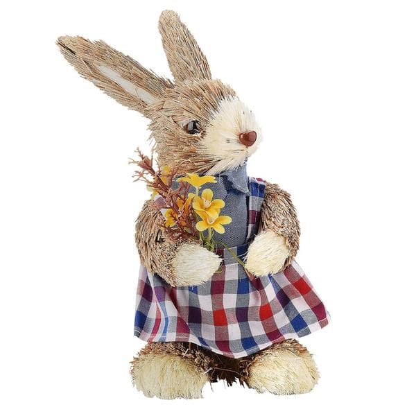 Straw Rabbit Figurine Eco-Friendly Bright Colors Lifelike Durable Easter Bunny Figurine