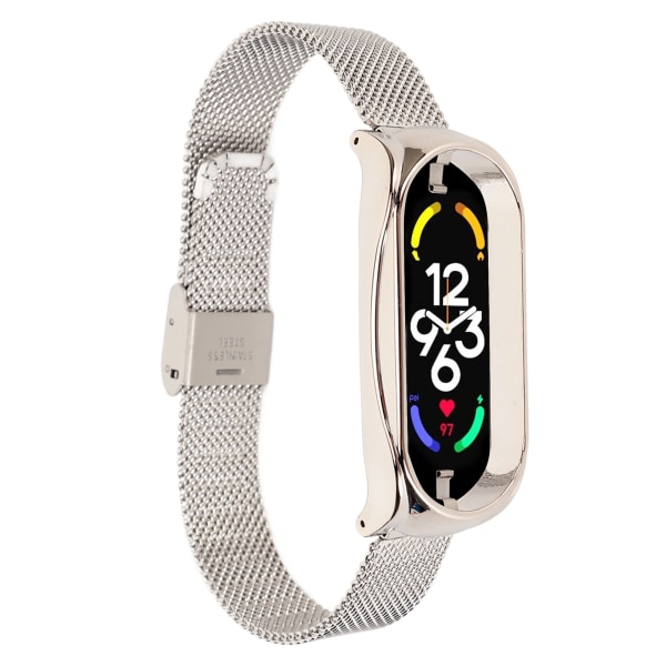 Rustfrit stål mesh-rem Moderigtigt åndbart fleksibelt erstatningsbånd Tilbehør Passer til Mi Band 7 Silver