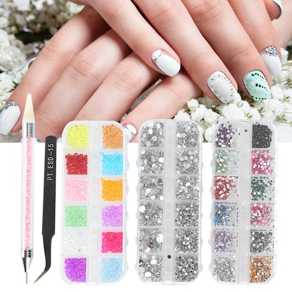 Neglekunst DIY Rhinestone Manikyrverktøy Flat Pointed Base Mini Beads Dekorasjon Set5Pcs