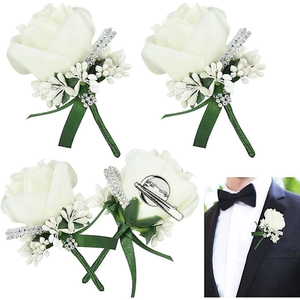 Siden blomma kavajslag corsage set - 4 st, 12*7cm - Perfekt för bröllop, fester och möten