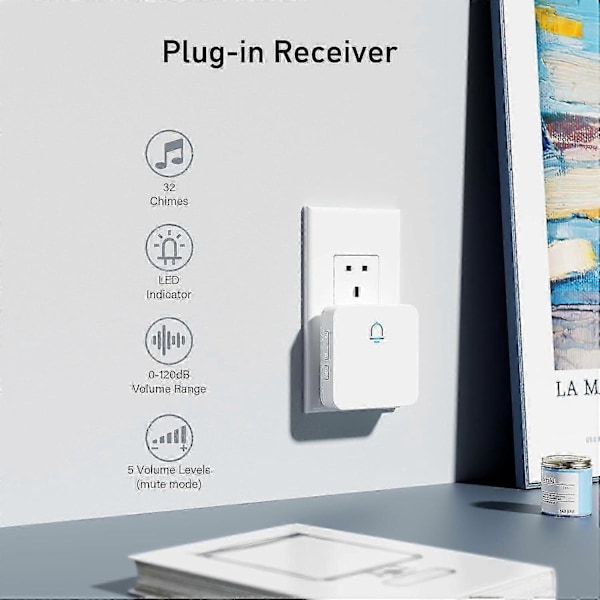 Trådløs dørklokke, elektrisk ledningsfri batteridrevet plug-in dørklokker IP55 vandtæt nem installation lang rækkevidde på 300 meter med 32 ringetoner til hjemmet