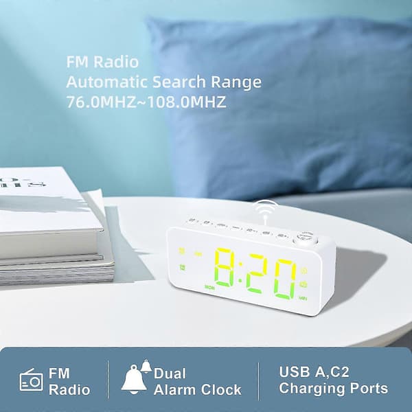 RGB Digital Alarm Clock Radio with Large Screen, Adjustable Brightness and Volume, Dual Alarms with Weekday/Weekend Mode
