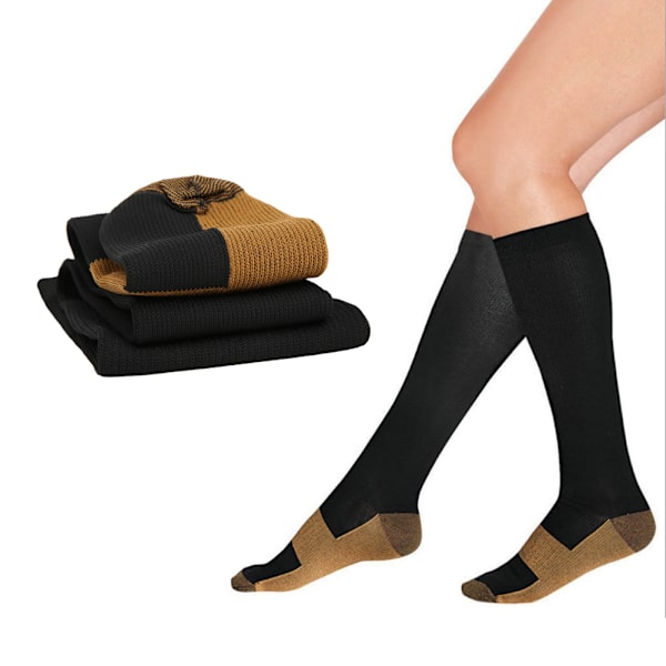 2 par sportkompressionsstrumpor Ankelskydd Kopparfiber Vadförtunningsärmar (kopparfiber Knähöga strumpor Svart l XL)