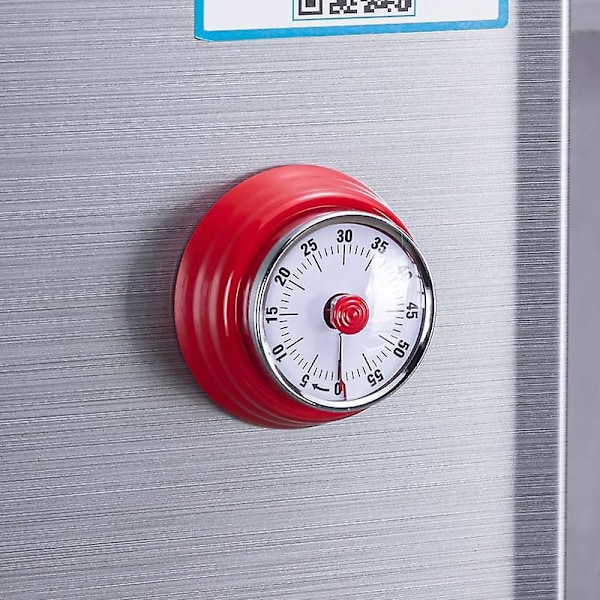 Retro Magnetisk Køkken Timer, Rød Rustfrit Stål Mekanisk Timer
