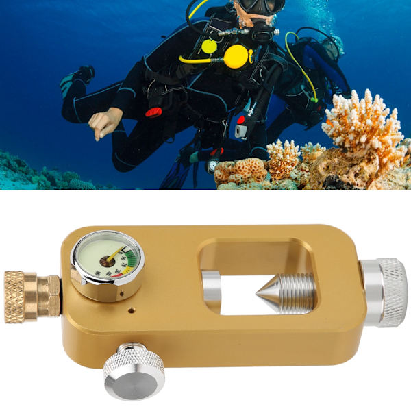 DEDEPU Scuba Diving Adapter 8mm Oxygen Bottle Connector med trykkmåler for undervannssnorklingutstyr Golden