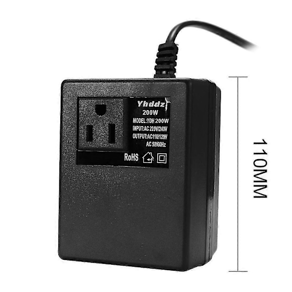 2025 Ny 200W Spenningsomformer 220V Til 110V Nedtrappingstransformator Spenningsomformer Reiseadapter EU Plugg Inverter