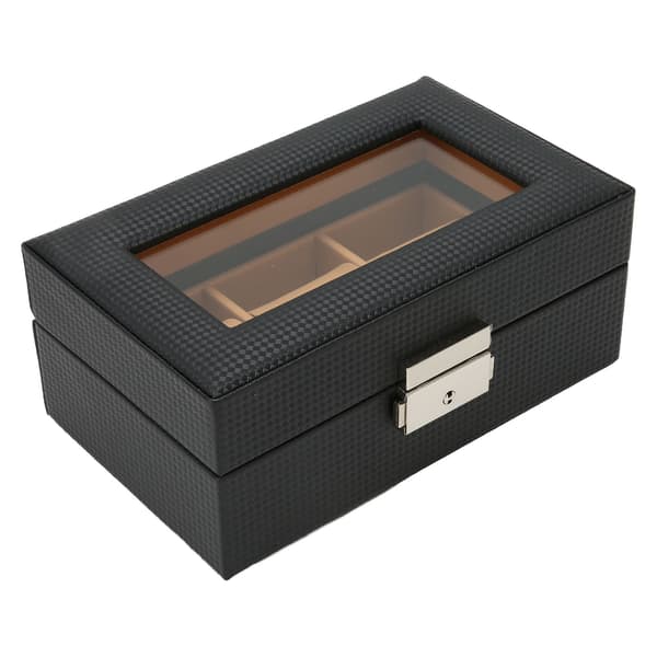 Ur Display Holder Stilfuld Let Luksus 3 Slots Låsbar Støvtæt Urkasse med Glasplade Sort