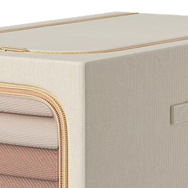 Klesoppbevaringspose 50L Klesoppbevaringsboks Soverom Oppbevaringsboks med Metallram Håndtak 47x35x30cm Beige