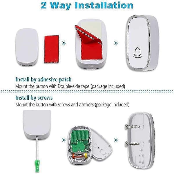 Wireless Doorbell, 300m Range, 36 Ringtones, 4 Volume Levels, 1 Transmitter & 2 Receivers