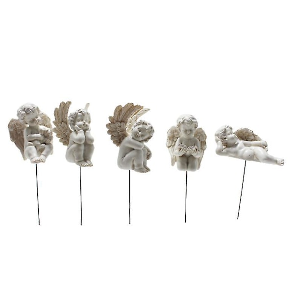 Angel Hagetilbehør Utendørs Innendørs, 5 stk. Miniatyr Engler Figurer for Potteplanter og Mini Hage Plen Dekorasjoner