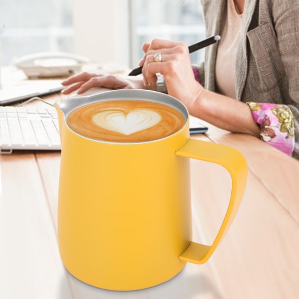 600 ml melkeskummende kopp i rustfritt stål Kanne Kanne Latte Art for hjemmekafébruk Gul