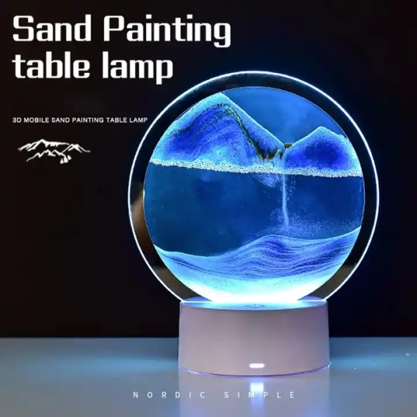 Blue Sand Art sengebordslampe, dekorativt natlys i soveværelset