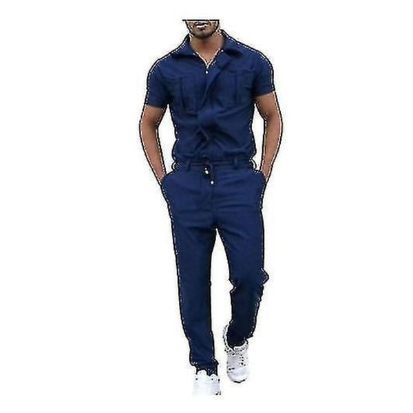 Kortærmet Mænds Jumpsuit M Blå