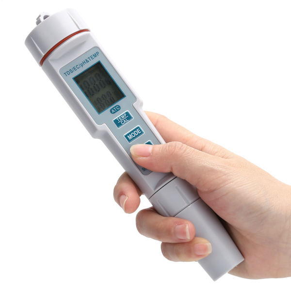 4 i 1 vattenkvalitetstestare Bärbar PH/EC/TDS temperatur digital salthaltsmätare