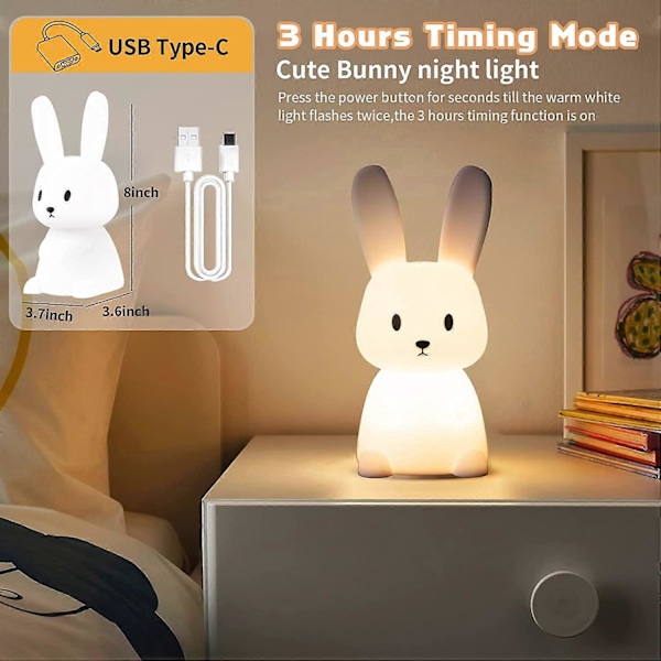 Baby Natlampe Med 7 Lysændringer | Trykstyring | USB-opladning | Timerfunktion | Sengelampe Til Børneværelse Gave Legetøj Silikone Natlampe Fo