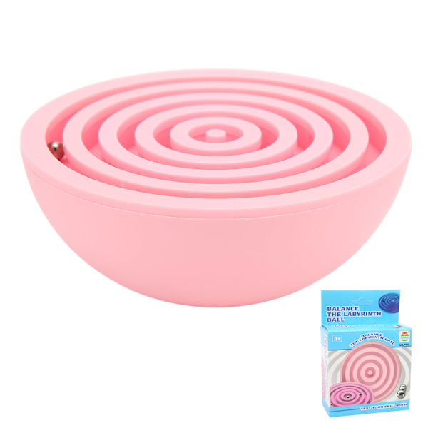 Balanserande labyrintspel, ljusa färger, halvcirkel, lätt labyrintspel med boll, hjärnspel för barn, tidig utbildning, rosa